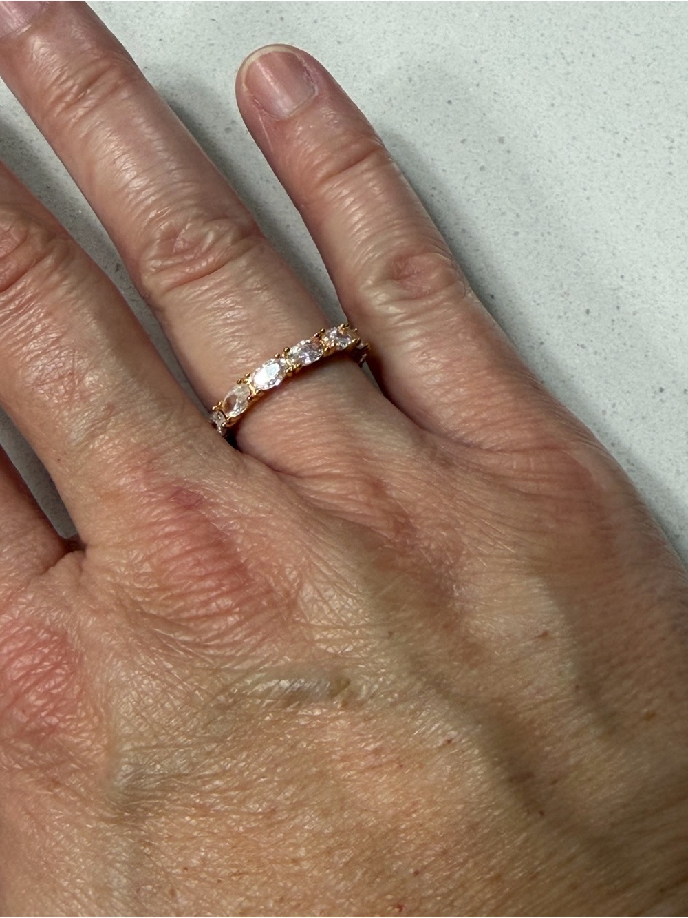 Pretty Bird Usa Rose Gold-Plated Eternity Band Ring With Oval Cz Stones View 2